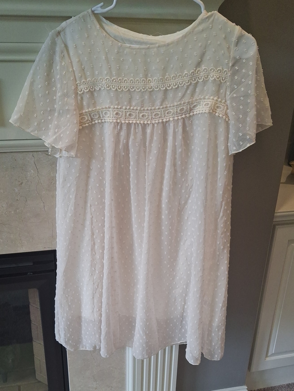 Ivory Swiss Dot Lace-Trim Babydoll Tunic